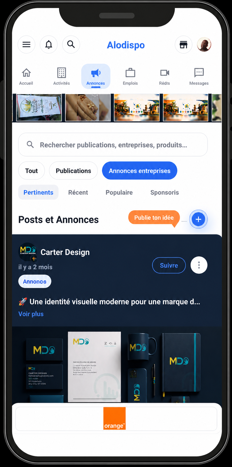 Aperçu de l'application Alodispo